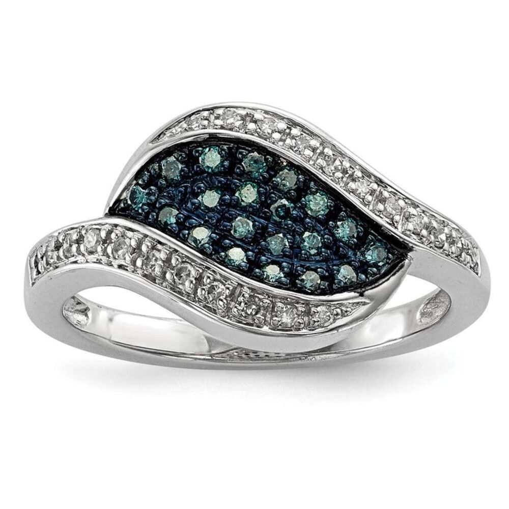 Blue & White Diamond Marquise Cluster Ring in Sterling Silver Size 8